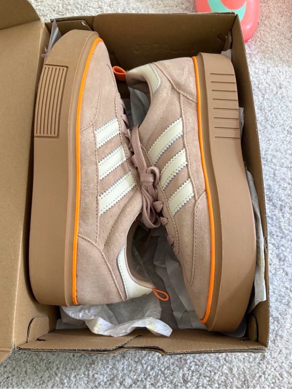 Adidas Platform Suede Lace-Up Sneakers in Blush with Ivory Stripes
